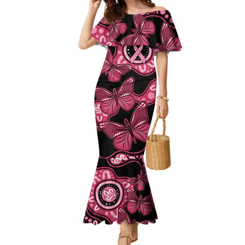 Australia Indigenous Family Matching Mermaid Dress and Hawaiian Shirt Breast Cancer Black Aboriginal Butterfly