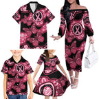 Australia Indigenous Family Matching Off The Shoulder Long Sleeve Dress and Hawaiian Shirt Breast Cancer Black Aboriginal Butterfly