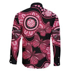 Australia Indigenous Family Matching Off The Shoulder Long Sleeve Dress and Hawaiian Shirt Breast Cancer Black Aboriginal Butterfly