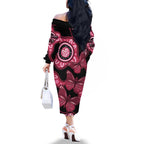 Australia Indigenous Family Matching Off The Shoulder Long Sleeve Dress and Hawaiian Shirt Breast Cancer Black Aboriginal Butterfly