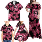 Australia Indigenous Family Matching Off Shoulder Maxi Dress and Hawaiian Shirt Breast Cancer Black Aboriginal Butterfly