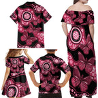 Australia Indigenous Family Matching Off Shoulder Maxi Dress and Hawaiian Shirt Breast Cancer Black Aboriginal Butterfly