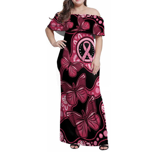 Australia Indigenous Family Matching Off Shoulder Maxi Dress and Hawaiian Shirt Breast Cancer Black Aboriginal Butterfly