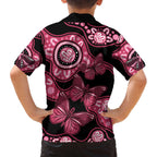 Australia Indigenous Family Matching Off Shoulder Short Dress and Hawaiian Shirt Breast Cancer Black Aboriginal Butterfly