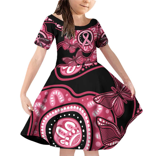 Australia Indigenous Family Matching Off Shoulder Short Dress and Hawaiian Shirt Breast Cancer Black Aboriginal Butterfly