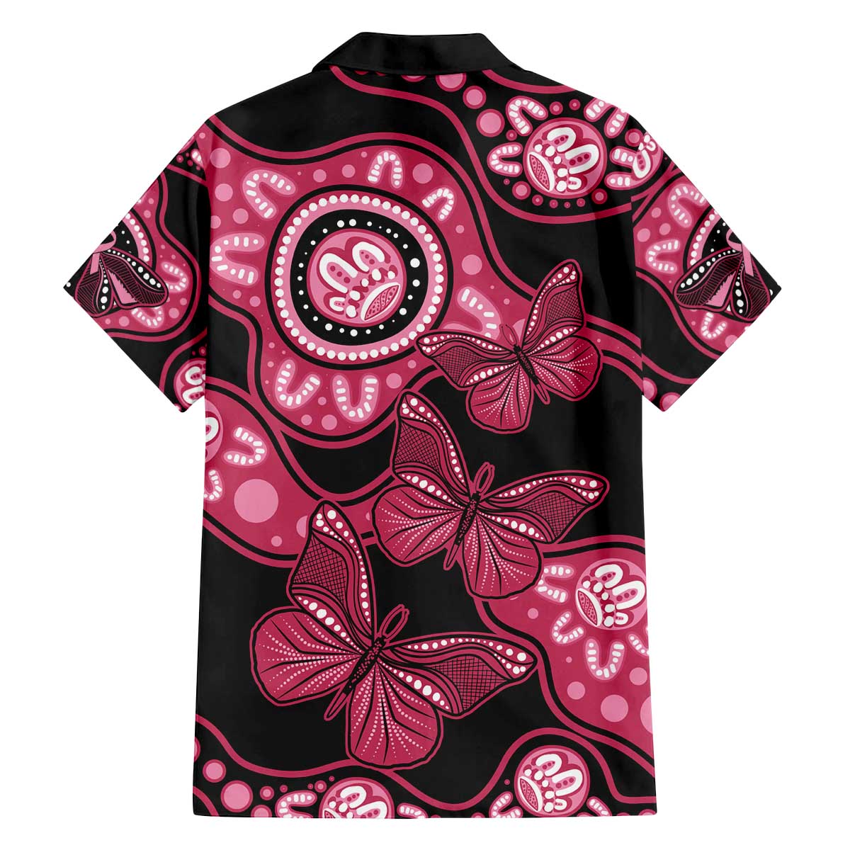 Australia Indigenous Family Matching Off Shoulder Short Dress and Hawaiian Shirt Breast Cancer Black Aboriginal Butterfly