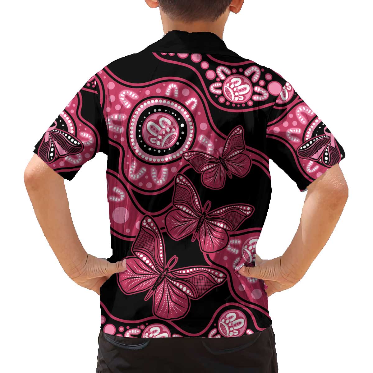 Australia Indigenous Family Matching Puletasi and Hawaiian Shirt Breast Cancer Black Aboriginal Butterfly