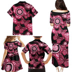 Australia Indigenous Family Matching Puletasi and Hawaiian Shirt Breast Cancer Black Aboriginal Butterfly