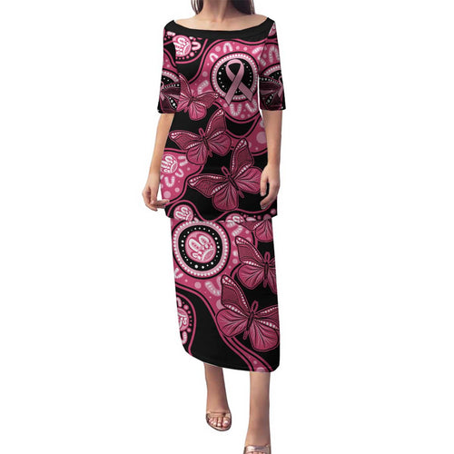 Australia Indigenous Family Matching Puletasi and Hawaiian Shirt Breast Cancer Black Aboriginal Butterfly