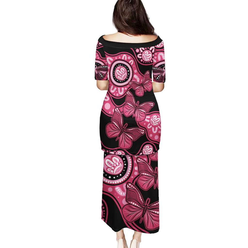 Australia Indigenous Family Matching Puletasi and Hawaiian Shirt Breast Cancer Black Aboriginal Butterfly