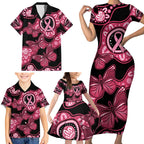 Australia Indigenous Family Matching Short Sleeve Bodycon Dress and Hawaiian Shirt Breast Cancer Black Aboriginal Butterfly