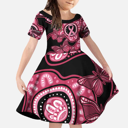 Australia Indigenous Family Matching Short Sleeve Bodycon Dress and Hawaiian Shirt Breast Cancer Black Aboriginal Butterfly