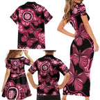 Australia Indigenous Family Matching Short Sleeve Bodycon Dress and Hawaiian Shirt Breast Cancer Black Aboriginal Butterfly