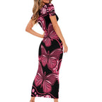 Australia Indigenous Family Matching Short Sleeve Bodycon Dress and Hawaiian Shirt Breast Cancer Black Aboriginal Butterfly