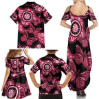 Australia Indigenous Family Matching Summer Maxi Dress and Hawaiian Shirt Breast Cancer Black Aboriginal Butterfly