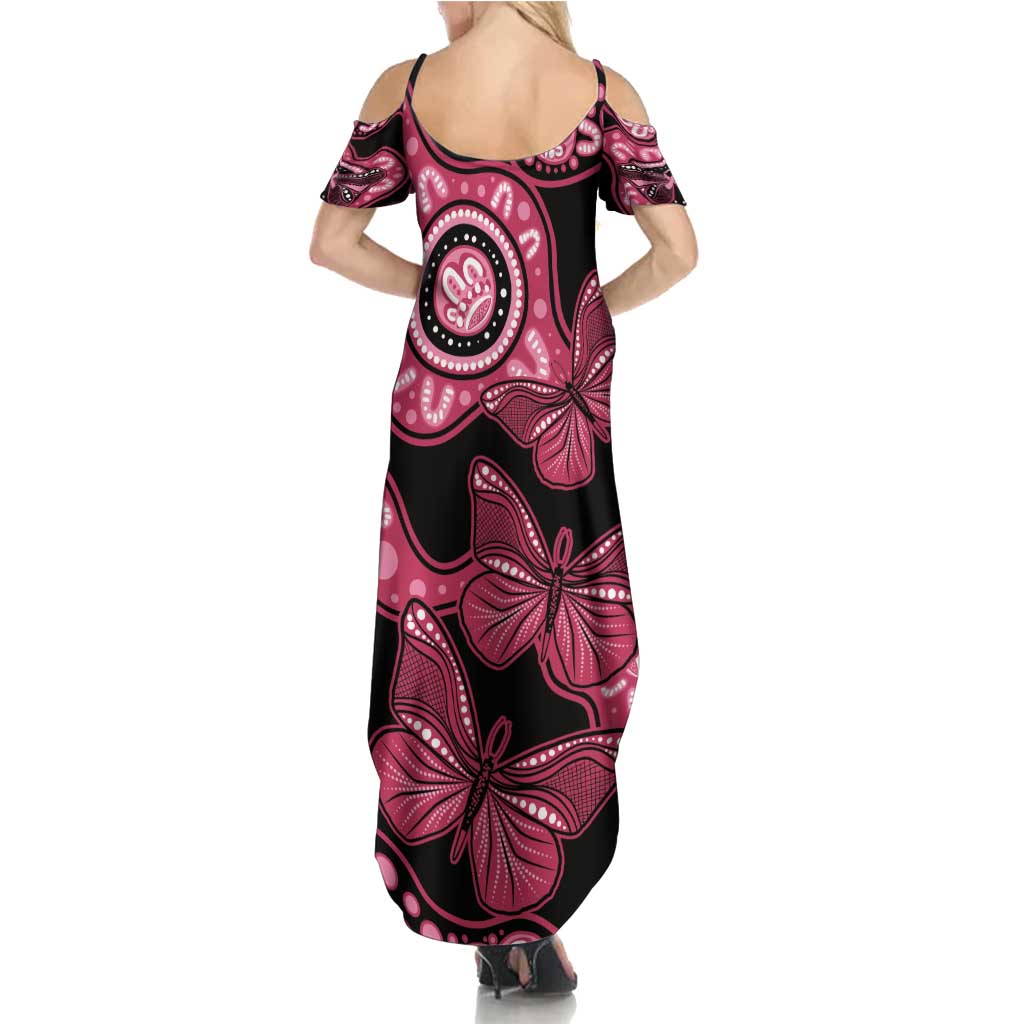 Australia Indigenous Family Matching Summer Maxi Dress and Hawaiian Shirt Breast Cancer Black Aboriginal Butterfly