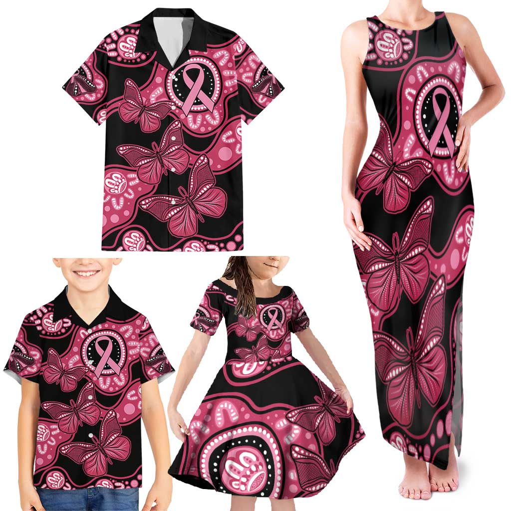 Australia Indigenous Family Matching Tank Maxi Dress and Hawaiian Shirt Breast Cancer Black Aboriginal Butterfly