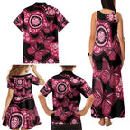 Australia Indigenous Family Matching Tank Maxi Dress and Hawaiian Shirt Breast Cancer Black Aboriginal Butterfly