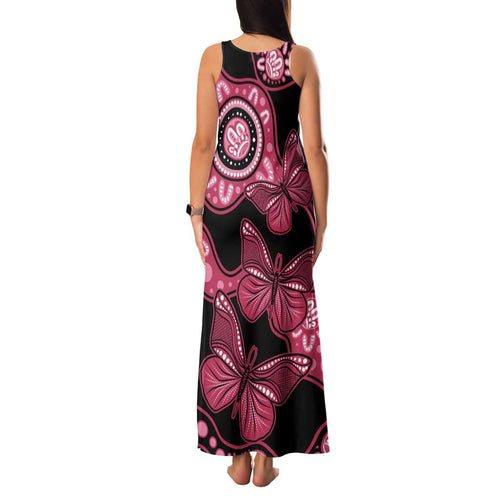 Australia Indigenous Family Matching Tank Maxi Dress and Hawaiian Shirt Breast Cancer Black Aboriginal Butterfly