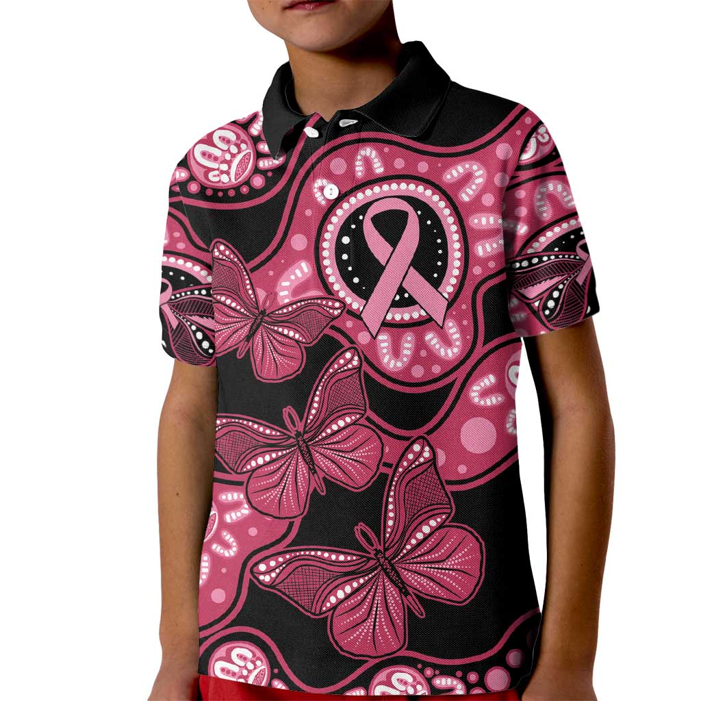 Australia Indigenous Kid Polo Shirt Breast Cancer Black Aboriginal Butterfly