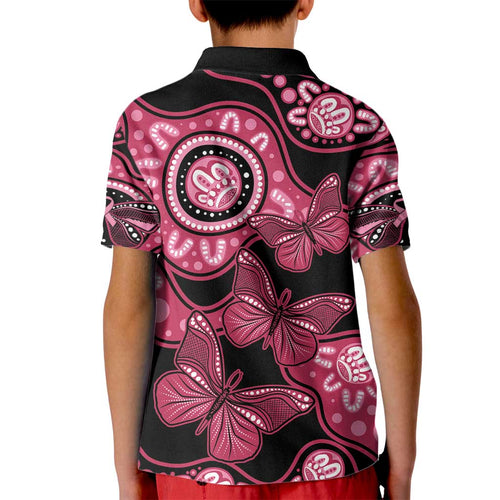 Australia Indigenous Kid Polo Shirt Breast Cancer Black Aboriginal Butterfly