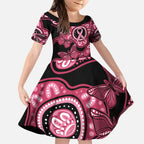 Australia Indigenous Kid Short Sleeve Dress Breast Cancer Black Aboriginal Butterfly