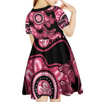 Australia Indigenous Kid Short Sleeve Dress Breast Cancer Black Aboriginal Butterfly