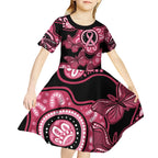 Australia Indigenous Kid Short Sleeve Dress Breast Cancer Black Aboriginal Butterfly