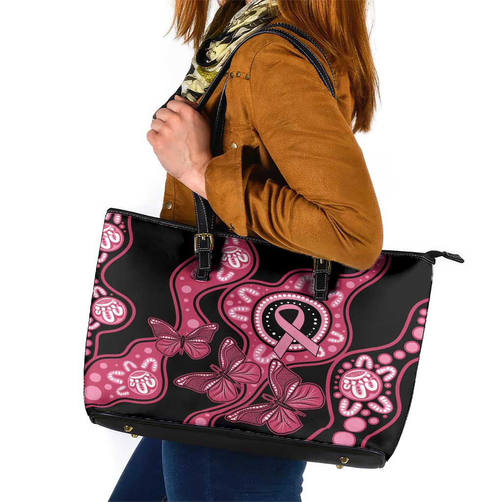 Australia Indigenous Leather Tote Bag Breast Cancer Black Aboriginal Butterfly