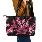 Australia Indigenous Leather Tote Bag Breast Cancer Black Aboriginal Butterfly