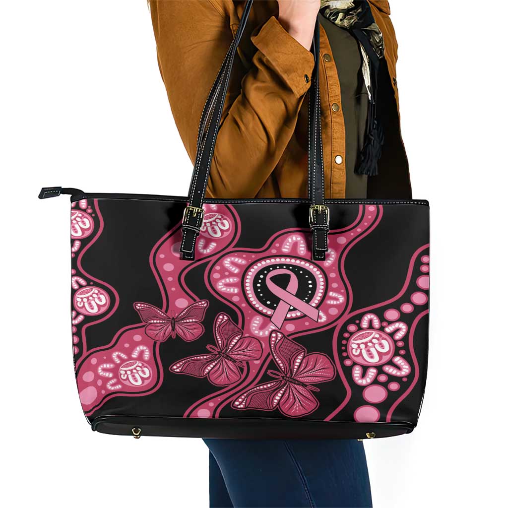 Australia Indigenous Leather Tote Bag Breast Cancer Black Aboriginal Butterfly