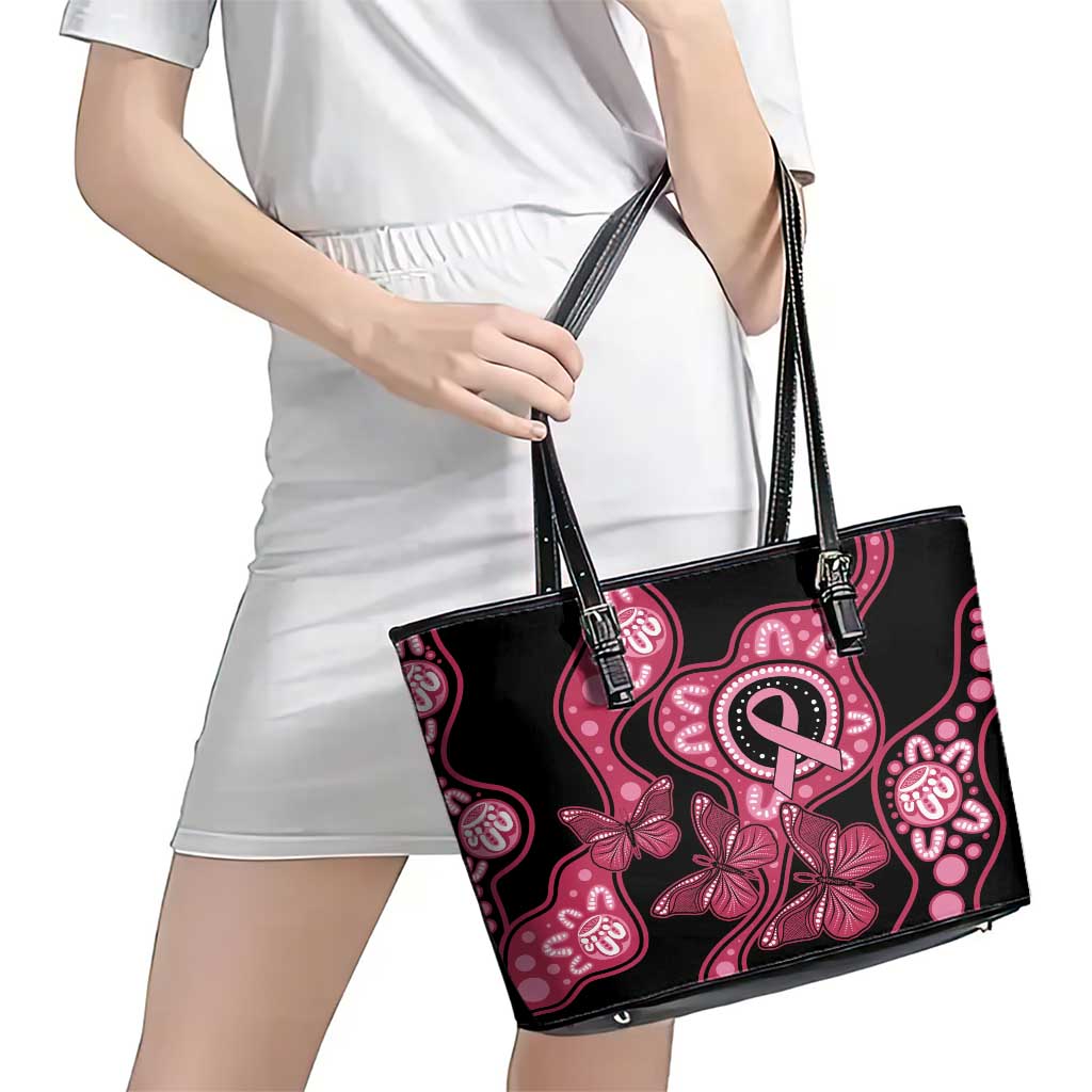 Australia Indigenous Leather Tote Bag Breast Cancer Black Aboriginal Butterfly