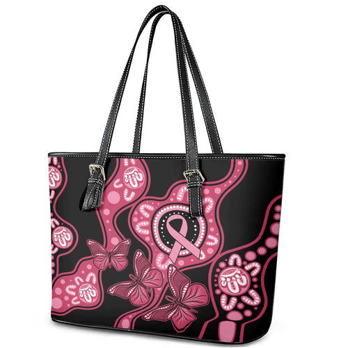 Australia Indigenous Leather Tote Bag Breast Cancer Black Aboriginal Butterfly