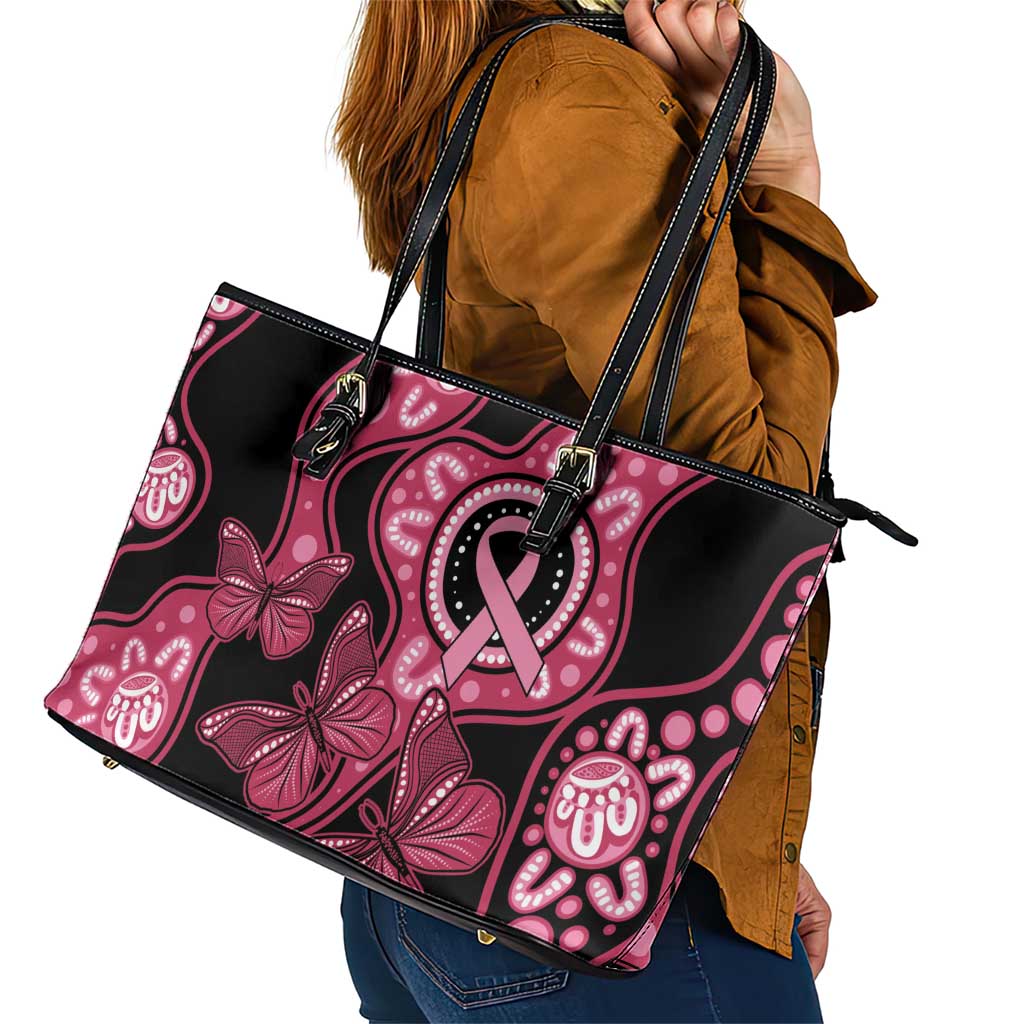 Australia Indigenous Leather Tote Bag Breast Cancer Black Aboriginal Butterfly