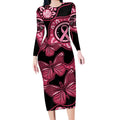 Australia Indigenous Long Sleeve Bodycon Dress Breast Cancer Black Aboriginal Butterfly