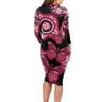Australia Indigenous Long Sleeve Bodycon Dress Breast Cancer Black Aboriginal Butterfly