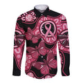 Australia Indigenous Long Sleeve Button Shirt Breast Cancer Black Aboriginal Butterfly