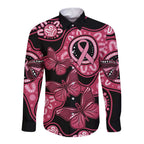 Australia Indigenous Long Sleeve Button Shirt Breast Cancer Black Aboriginal Butterfly
