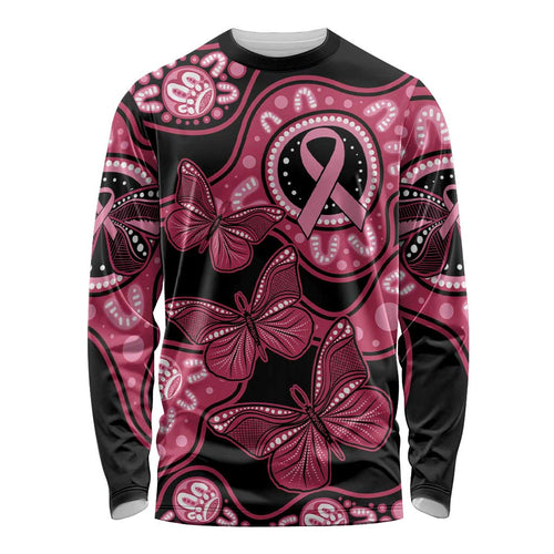 Australia Indigenous Long Sleeve Shirt Breast Cancer Black Aboriginal Butterfly