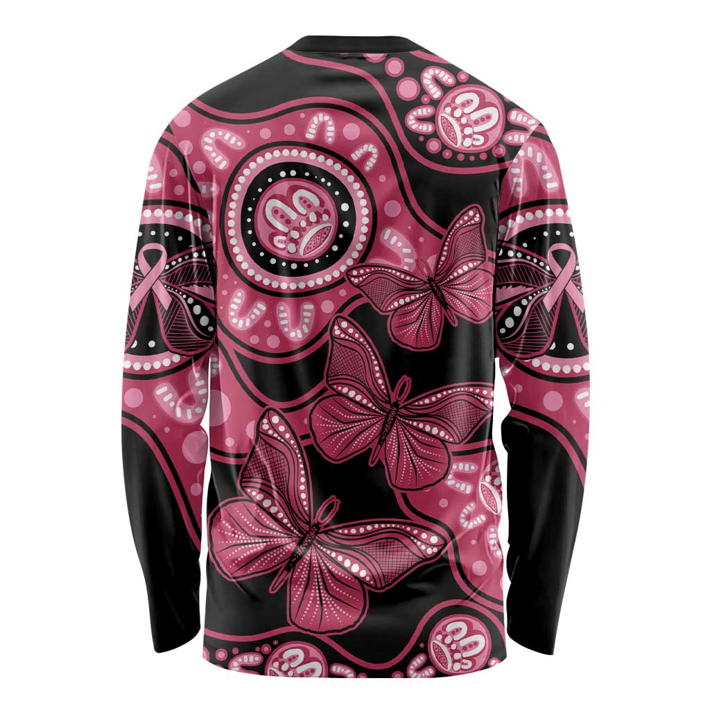 Australia Indigenous Long Sleeve Shirt Breast Cancer Black Aboriginal Butterfly
