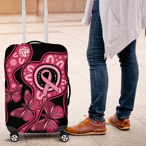 Australia Indigenous Luggage Cover Breast Cancer Black Aboriginal Butterfly