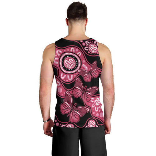 Australia Indigenous Men Tank Top Breast Cancer Black Aboriginal Butterfly