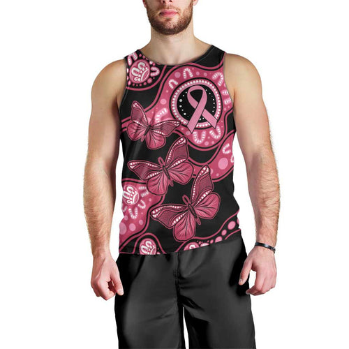 Australia Indigenous Men Tank Top Breast Cancer Black Aboriginal Butterfly