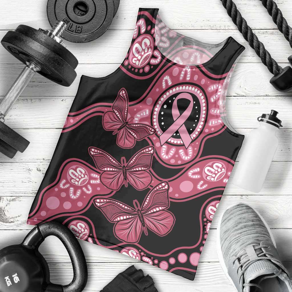 Australia Indigenous Men Tank Top Breast Cancer Black Aboriginal Butterfly