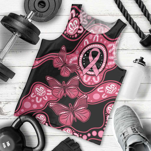 Australia Indigenous Men Tank Top Breast Cancer Black Aboriginal Butterfly