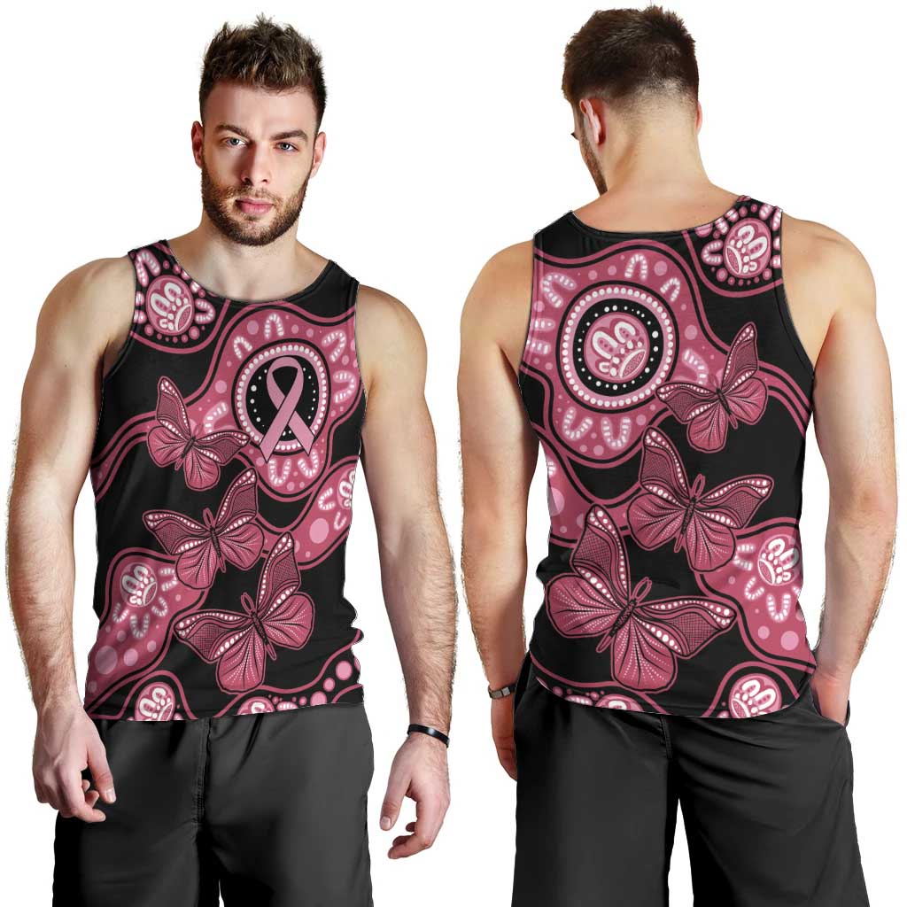 Australia Indigenous Men Tank Top Breast Cancer Black Aboriginal Butterfly