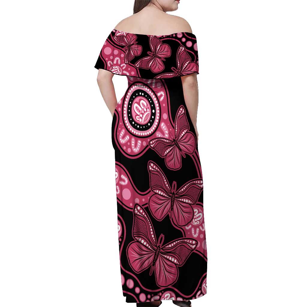 Australia Indigenous Off Shoulder Maxi Dress Breast Cancer Black Aboriginal Butterfly