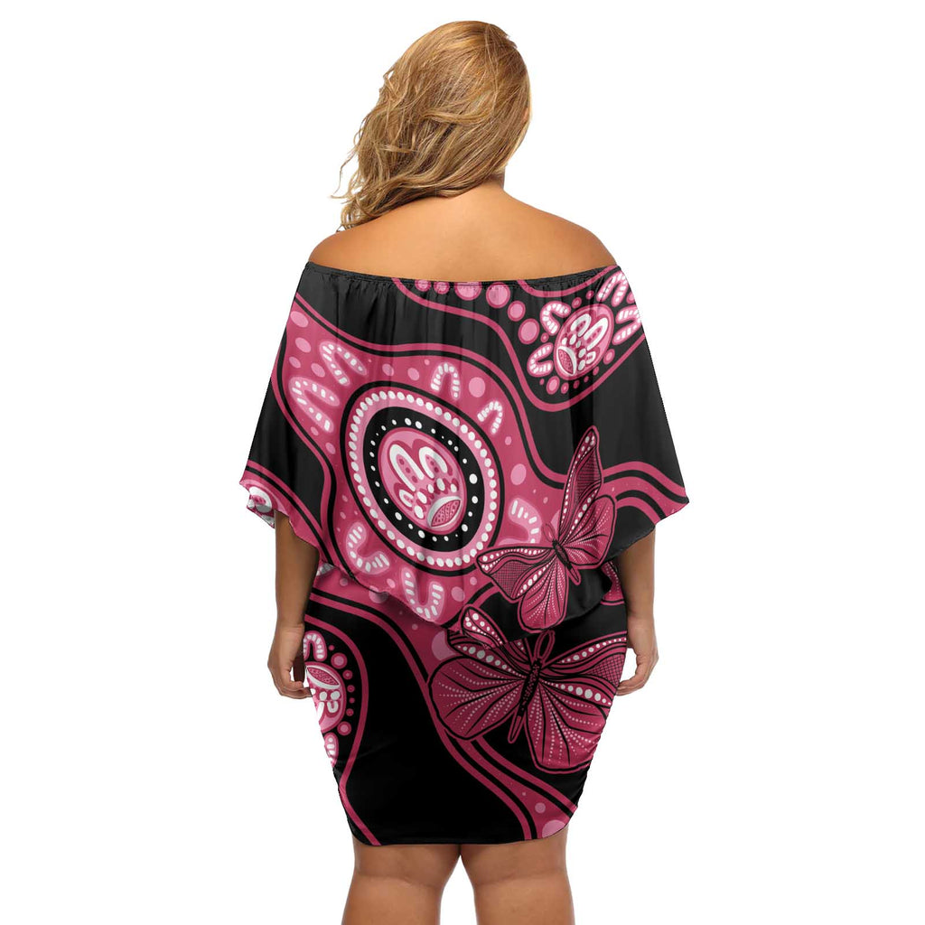 Australia Indigenous Off Shoulder Short Dress Breast Cancer Black Aboriginal Butterfly