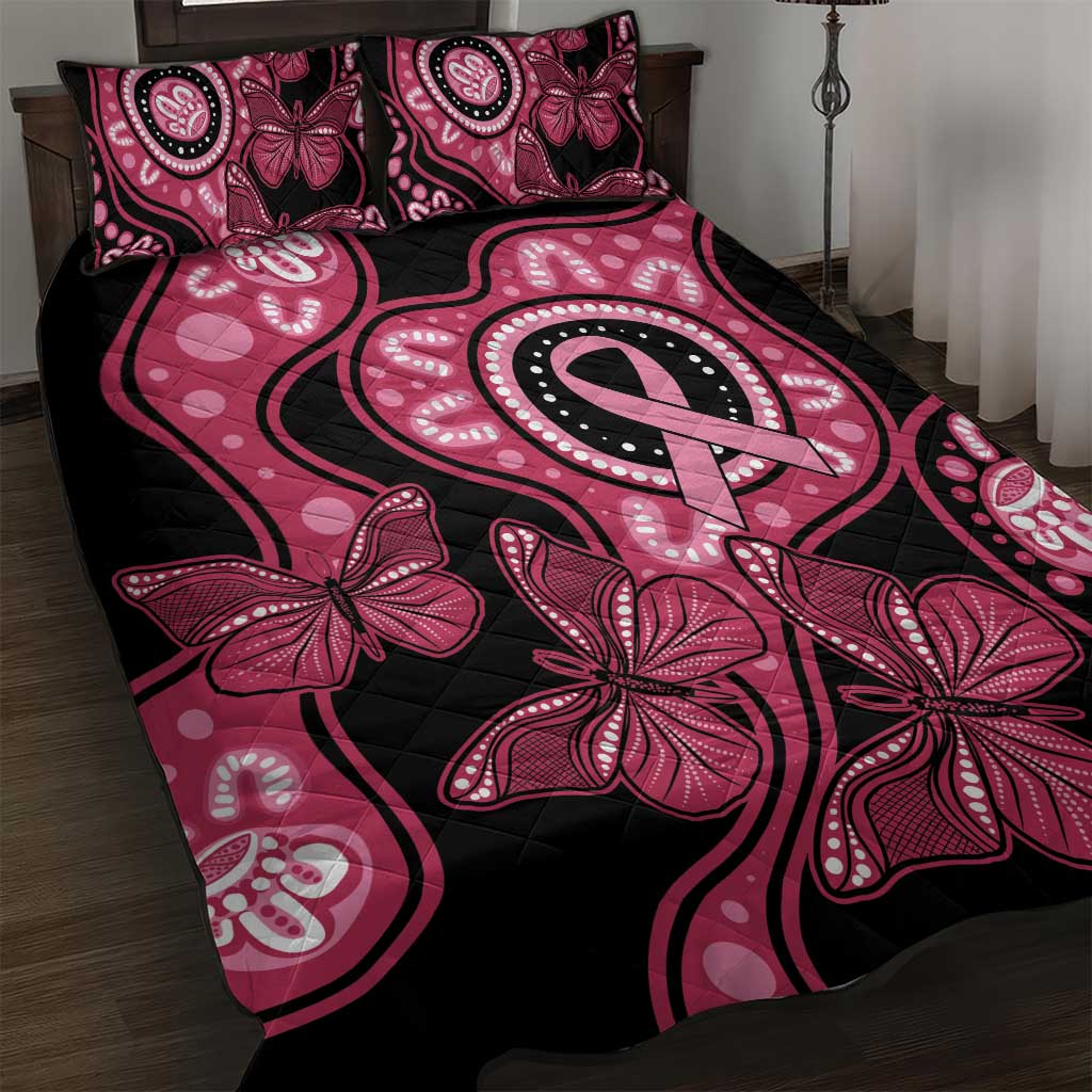 Australia Indigenous Quilt Bed Set Breast Cancer Black Aboriginal Butterfly