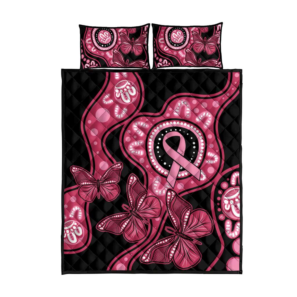 Australia Indigenous Quilt Bed Set Breast Cancer Black Aboriginal Butterfly